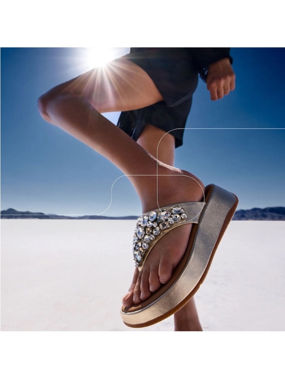 FitFlop F-Mode Jewel Deluxe Leather Slides Platino Gold Crystal Sandals 10 NEW